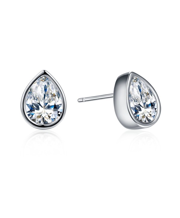 SBLING Platinum-Plated Teardrop Stud Earrings Made with Swarovski Crystals (2 cttw) - White Clear - CC12IAF3PQX