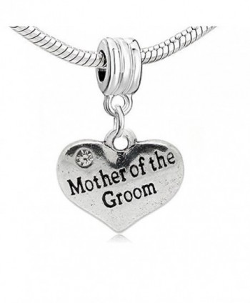 GemStorm Silver Plated Dangling Mother of the Groom Heart w/ Crystal For European Snake Chain Bracelets - CA17AYSG24R