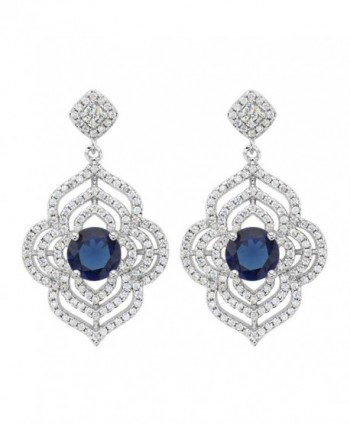 EVER FAITH Women's CZ Elegant Hollow-Out Bridal Flower Chandelier Drop Earrings Silver-Tone - Blue - CU12GDAPNL7