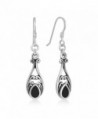 925 Sterling Silver Gemstone Filigree Dangle Hook Earrings - Black Onyx - CU12I6NN8ZN