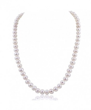 White Freshwater Cultured Pearl Necklace A Quality (6.5-7.0mm)- 18 inch- rhodium-plated-base-metal clasp - C11191B7FAD