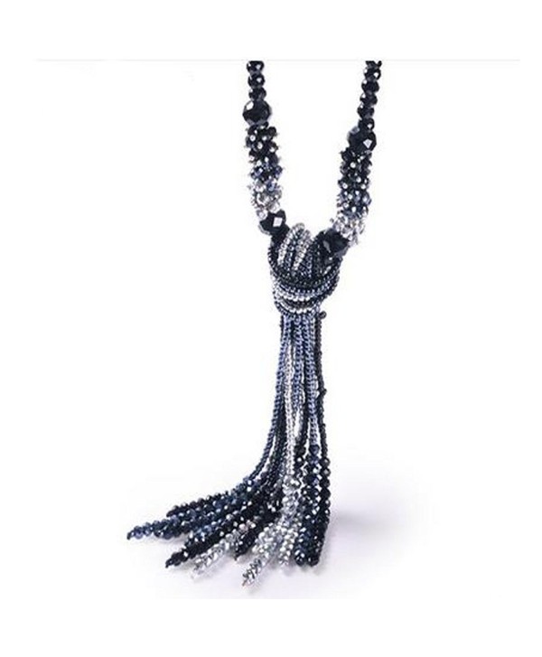 Z-Jeris Fashion Long Beaded Necklaces Vintage Crystal Jewelry Tassel Necklace for Women - Mixed Black - CE186M809E0