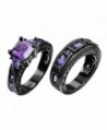 European Style Amethyst Two Pieces Promise Rings for Couples Black Gold Plated Women Sz-8 & Men Sz-12 - CD127AKMK3D