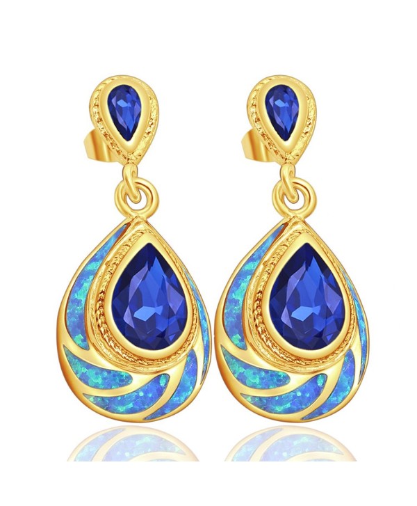 Sinlifu 925 Silver Blue or White Fire Australian Opal Topaz Dangle Drop Earrings - Blue yellow gold - CY12BX502VT