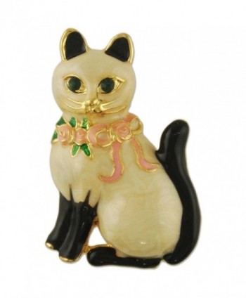 Women's Gold Plated Crystal Cat Brooch Pendant Made with Swarovski Elements - Black - CB11QGES8JL