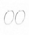 Platinum Polished Flattened Big Hoop Earrings with Omega Backs- thick 2mm round 2" (LARGE) - C01856D3WXI