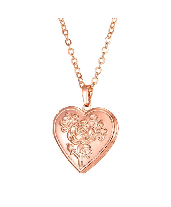 Heart Shaped Photo Locket Pendant Women Fashion Jewelry 18K Gold Plated Necklace - Rose Gold Plated - CA187MLHM9K