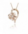14k Rose Gold Plated Sterling Silver CZ Plumeria Open Heart Necklace with 18" Box Chain - CD1178O8QDV