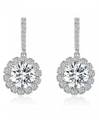 SBLING Platinum-Plated Sterling Silver Round Cubic Zirconia Halo Drop Earrings(3.5cttw) - CS120J026Z9