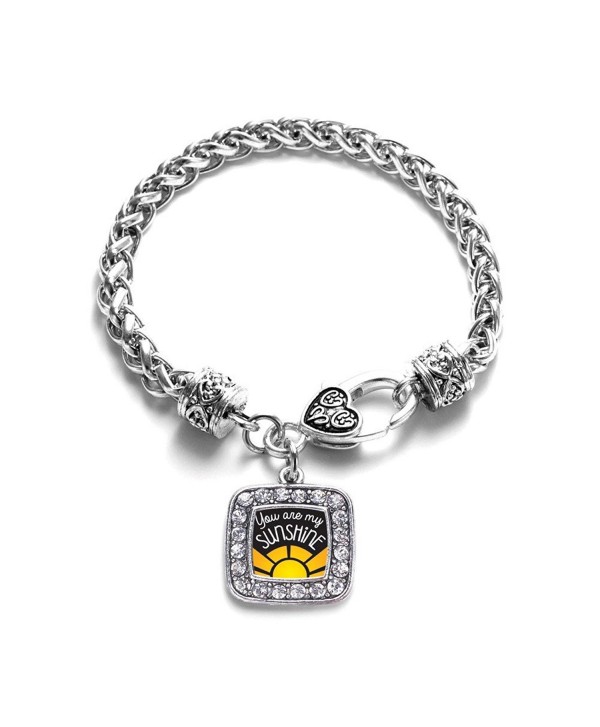 You Are My Sunshine Classic Silver Plated Square Crystal Charm Bracelet - CT11U7NZ359