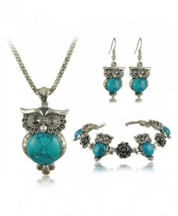 R&G DAHONGPAO Turquoise Owl Necklace Earrings Bracelet Set Three-piece Women's Accessories - Blue - CU1876TCQX3