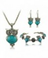 R&G DAHONGPAO Turquoise Owl Necklace Earrings Bracelet Set Three-piece Women's Accessories - Blue - CU1876TCQX3
