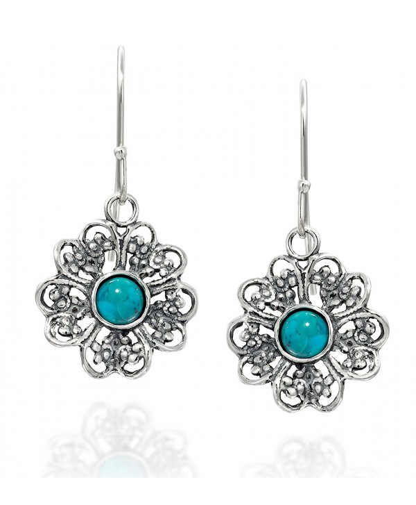 Filigree Flower 925 Sterling Silver Dangle Earrings with Choice of Gemstones Stylish Women's Jewelry - Turquoise - CU187IQT5HX