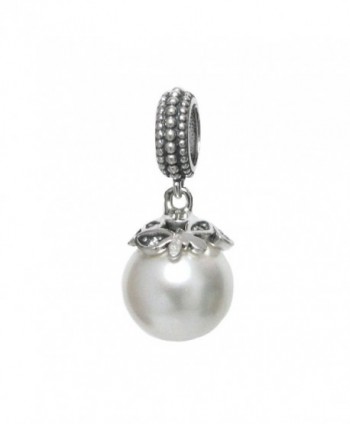 925 Sterling Silver Flower Cap White Simulated Sea Shell Pearl Pendant Bead For European Charm Bracelets - C511MAS3BQ1