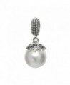 925 Sterling Silver Flower Cap White Simulated Sea Shell Pearl Pendant Bead For European Charm Bracelets - C511MAS3BQ1