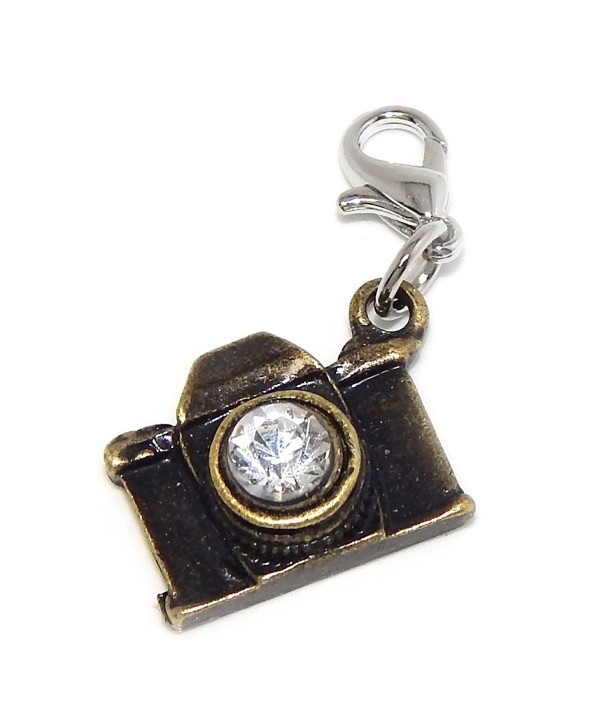 Pro Jewelry Dangling Bronze "Camera w/ White Crystal" Clip-on Bead for Charm Bracelet - CQ11VVEICLZ