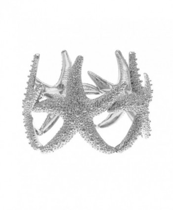 Alilang Gold or Silver Textured Starfish Stretch Bangle Cuff Statement Bracelet - Silver - CJ189KNI8SM