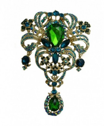 TTjewelry Classic Style Flower Drop Brooch Pin Rhinestone Crystal Pendant - Green - C3123ACG9L9