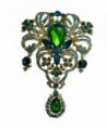 TTjewelry Classic Style Flower Drop Brooch Pin Rhinestone Crystal Pendant - Green - C3123ACG9L9