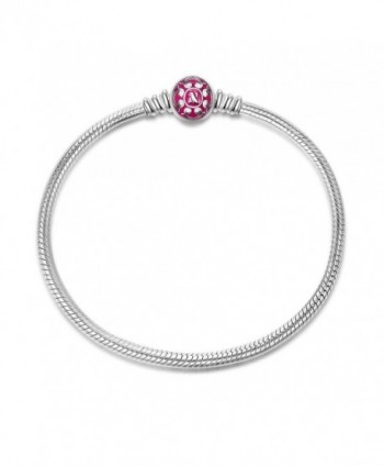 NinaQueen 925 Sterling Silver Snake Chain Bracelet with Pink Clasp Charms-Endearing Gifts For Her - CS11A085BKH