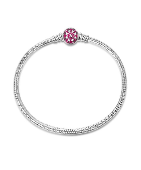 NinaQueen 925 Sterling Silver Snake Chain Bracelet with Pink Clasp Charms-Endearing Gifts For Her - CS11A085BKH