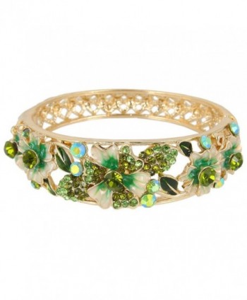 EleQueen Women's Gold-tone Austrian Crystal Enamel Flower Leaf Bangle Bracelet - Green - CW11S8N84VF