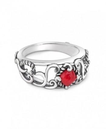 Carolyn Pollack Jewelry - Sterling Silver and Red Coral Band Ring - Size 5 through 10 - Possibilities Collection - CC12MCTFAHP