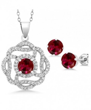 5.06 Ct Round Red Created Ruby 925 Sterling Silver Pendant Earrings Set - C11882TWN2L