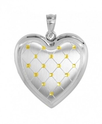 Sterling Silver Heart Locket Necklace 4 Picture Gold Quilt 1 inch - CS187AA9XMZ
