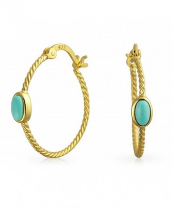 Bling Jewelry Synthetic Turquoise Twisted Cable Gold Plated Hoop Earrings - C911W6EOVPZ