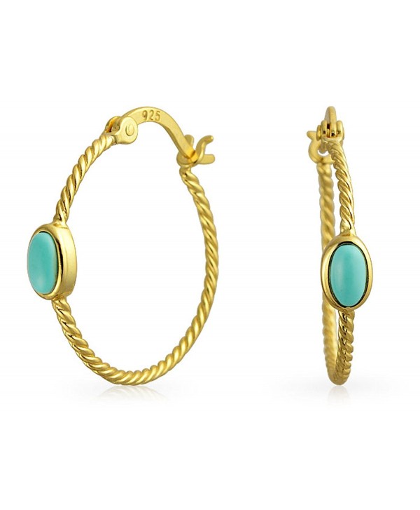 Bling Jewelry Synthetic Turquoise Twisted Cable Gold Plated Hoop Earrings - C911W6EOVPZ