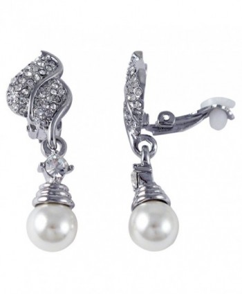Isaac Kieran Rhodium Finish Faux Pearls Pave Crystals Dangle Clip-On Earrings - CC1269TT7FL