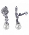 Isaac Kieran Rhodium Finish Faux Pearls Pave Crystals Dangle Clip-On Earrings - CC1269TT7FL