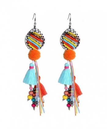 eManco Handmade Bohemian Multicolor Beads Long Tassel Necklace or Earrings for Women - CT12BN1AZ1J