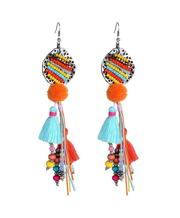 eManco Handmade Bohemian Multicolor Beads Long Tassel Necklace or Earrings for Women - CT12BN1AZ1J