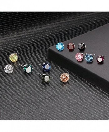 Sinlifu 8mm Round Colorful Cubic Zircon Stud Earrings Birthstones Gemstones Jewelry - Emerald - CG12C3S5607