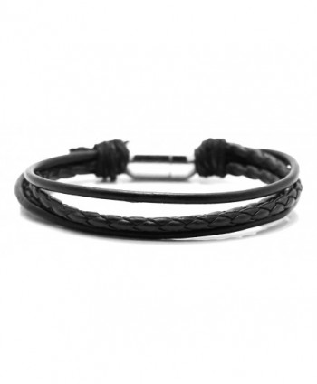 Xusamss Hip Hop Alloy Multilayer Leather Buckle Bracelet-7.0inches - Black - CI183IXDCGY