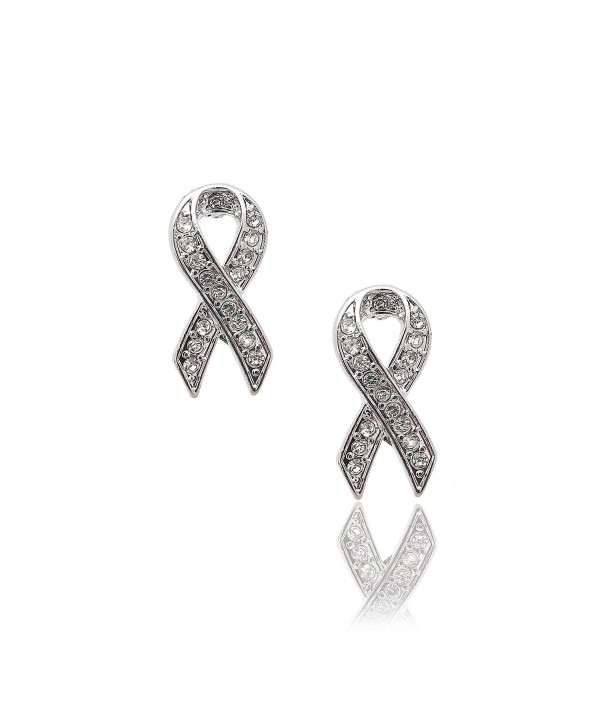 Crystal Embedded Breast Cancer Awareness Ribbon Earrings - C611BE0I0S1