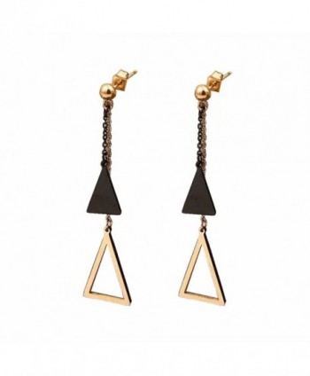 Titanium Plated Hollow Triangle Earrings - Rose Gold /Black Color - CN187OW02RT