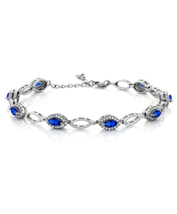 3.66 Ct Marquise Blue Simulated Sapphire 925 Sterling Silver Bracelet 7" + 1" - C711PECIY0T