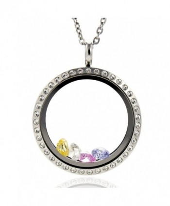 EVERLEAD 316L Stainless Steel Floating Charm Locket living memory locket pendant with Czech Crystals - C9123JDS2SD