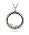 EVERLEAD 316L Stainless Steel Floating Charm Locket living memory locket pendant with Czech Crystals - C9123JDS2SD