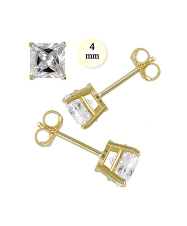 Crazy2Shop 14K Yellow Gold Princess Cut Stud Earring Set- Prong Setting- 1 Carat- 4mm Each - CL115GHEHU3