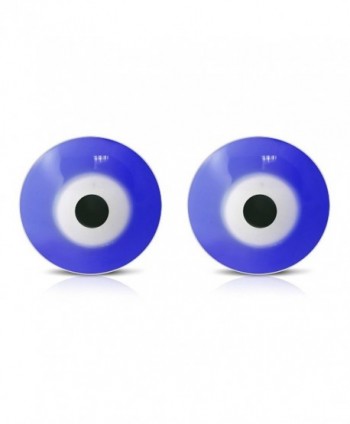 Stainless Steel Multicolor Round Evil Eye Stud Earrings- 0.30" Diameter - Blue - C617YUHRZU6
