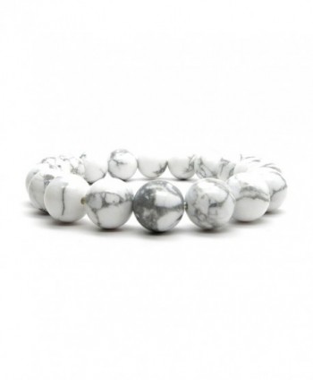 Howlite Bracelet 01 - Stretch 9-10mm Round White Gray Stone Crystal - CE11P0QR9RX
