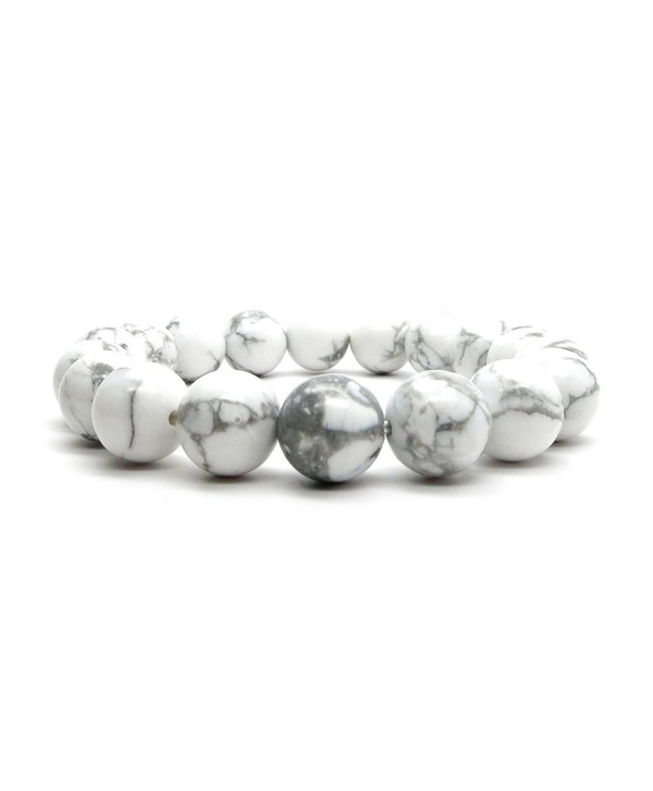 Howlite Bracelet 01 - Stretch 9-10mm Round White Gray Stone Crystal - CE11P0QR9RX
