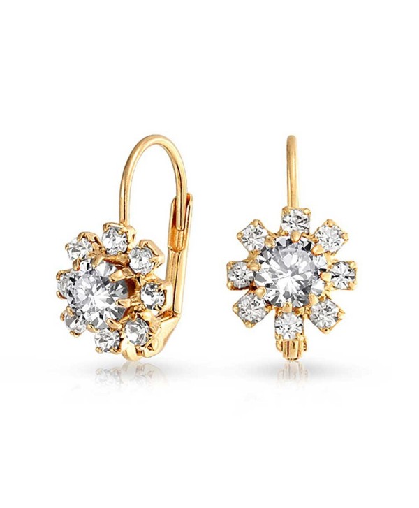 Bling Jewelry Clear Crystal Flower Gold Plated Leverback Earrings - CD11DFM2091