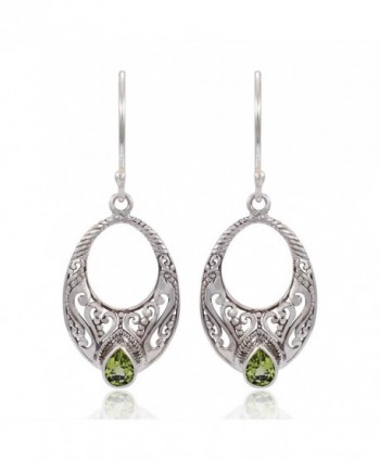 925 Sterling Silver Spiritual Bali Filigree Design w/ Bright Green Peridot Dangle Earrings - CZ126GZ61GB