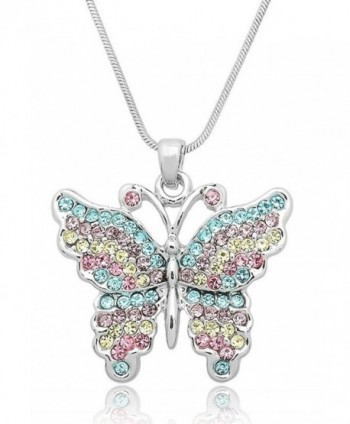 Crystal Embellished Butterfly Pendant Necklace - Pastel Stripes - CJ187UEUQN0