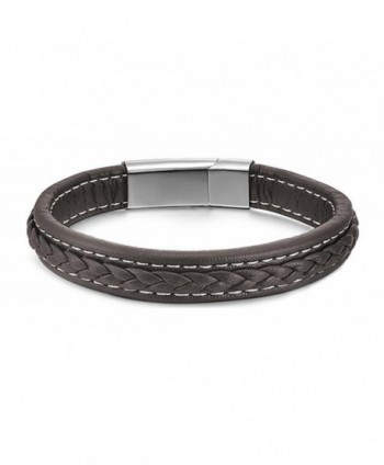 Xusamss Fashion Alloy Magnet Buckle Cuffs Pu Leather Bracelet Bangle-7inches - Brown - CY17Z687508